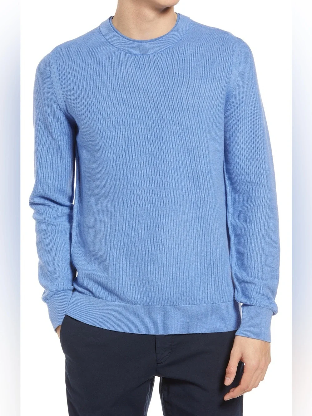 Theory Men’s Riland Pique Breach Eco Cotton Sweater Blue Crewneck